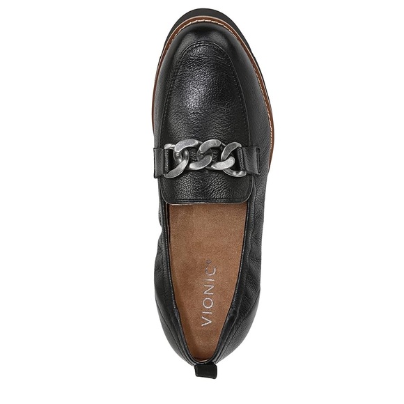 Vionic Black Leather Chain-Trim Loafers - Picture 5 of 16